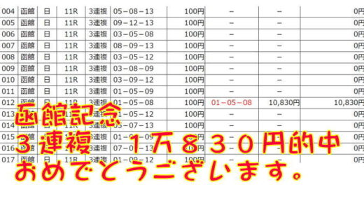 函館記念　３連複　１万８３０円的中レース回顧　